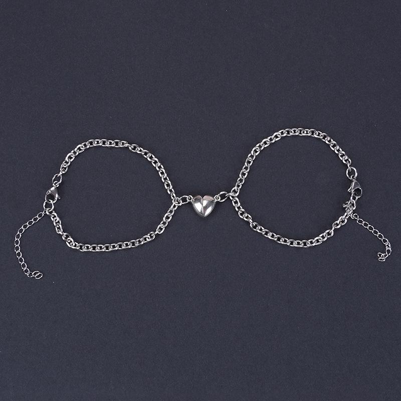 European & American Magnetic Love Lock Bracelet Pair: Stainless Steel Heart-Key Design for Couples