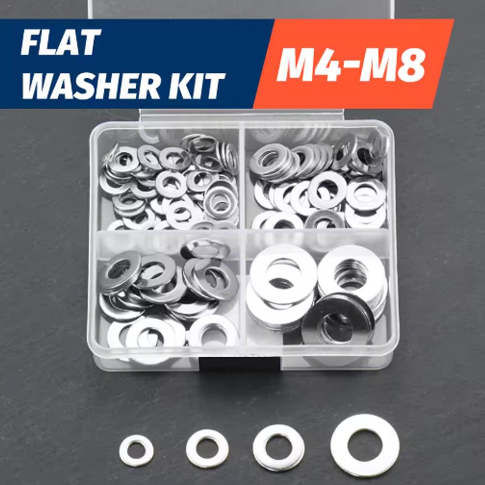 260pcs Lock and Flat Washer Assortment Kit Stainless Steel M3 M4 M5 M6 M8 M10 Spring Lock Washers and Flat Washers Set