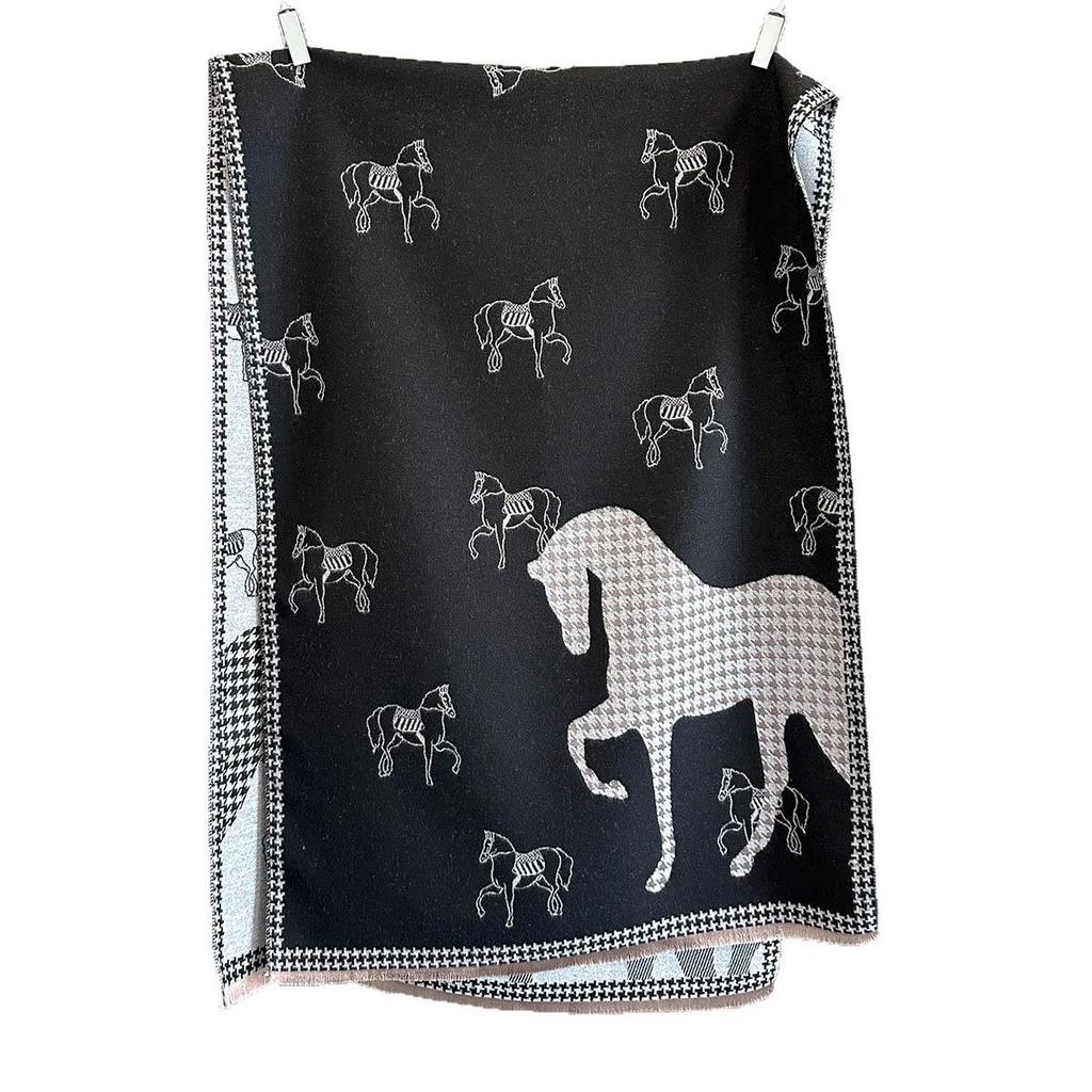 Women's High-End Imitation Cashmere Galloping Horse Scarf – Warm, Thick, Long Shawl with Tassels for Autumn & Winter