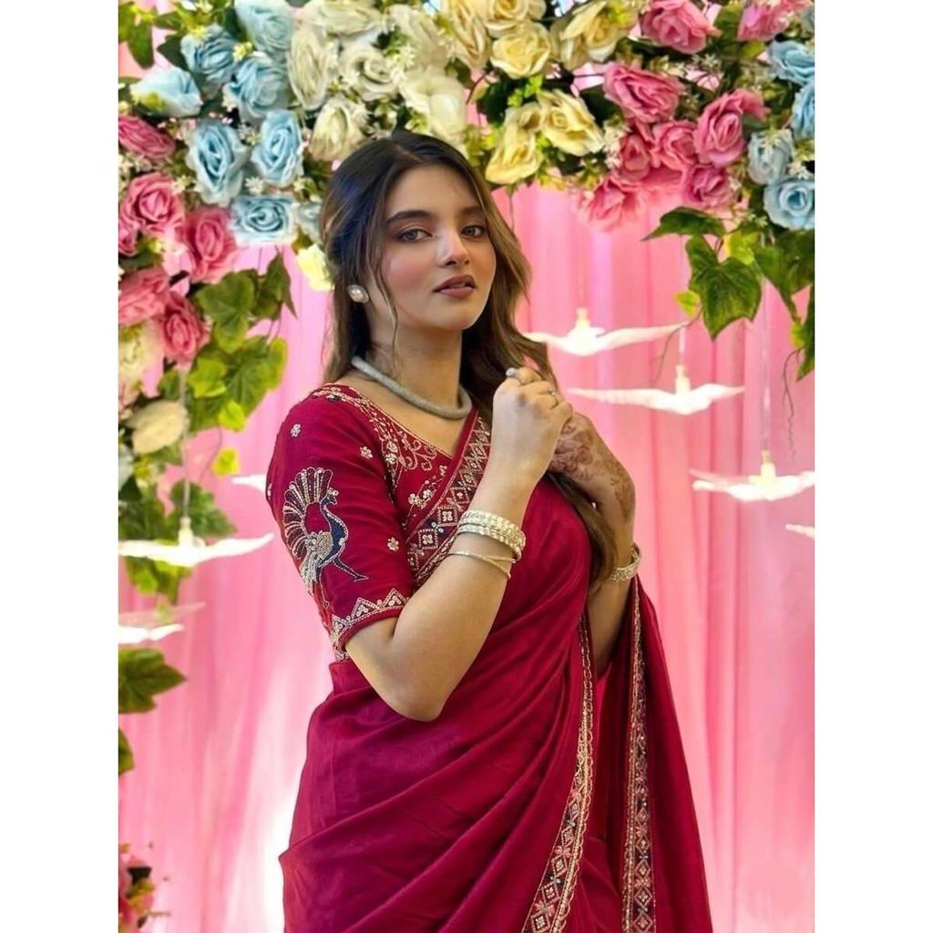 Designer Party Wear Fendy Satin Silk Saree