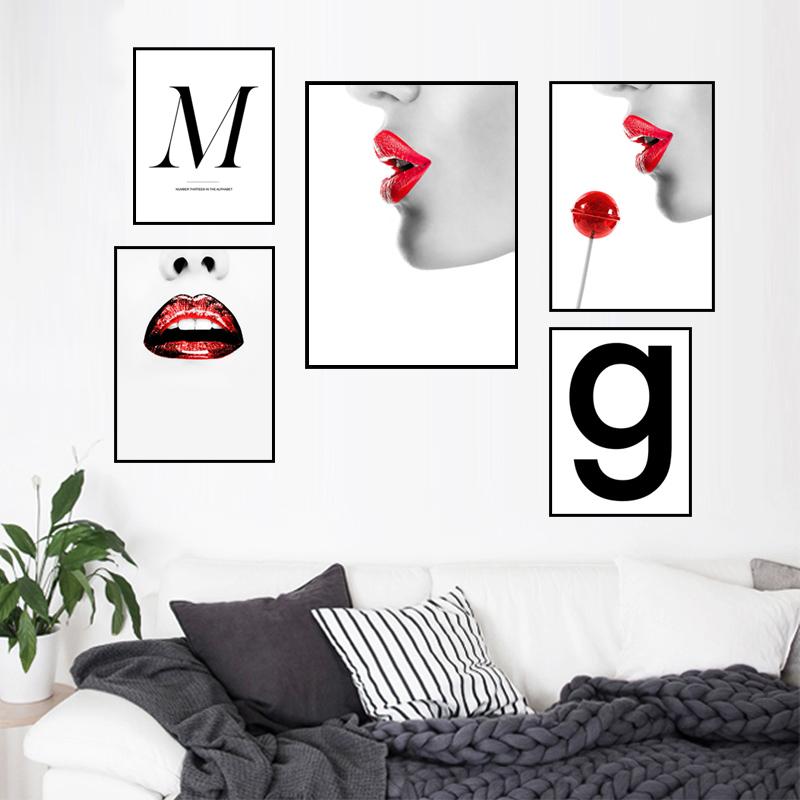 

Красные губы, модная девушка, холст, художественные постеры и принты, скандинавская живопись, настенная картина для гостиной, современное украшение для дома