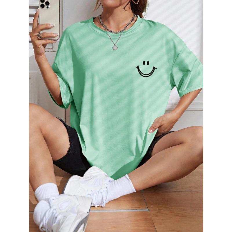 Happy Expression Printed Womens Cotton Street Hip Hop Tee Clothing All-math Breathable Woman T-Shirts