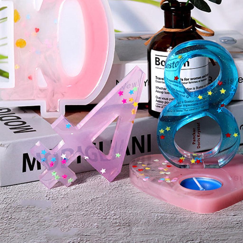 1-10 Zahlen Form DIY Silikonform 3D Handgemachter Kerzenhalter mit Herzfuß Gips Harz Form Handwerk Kerzenständerform