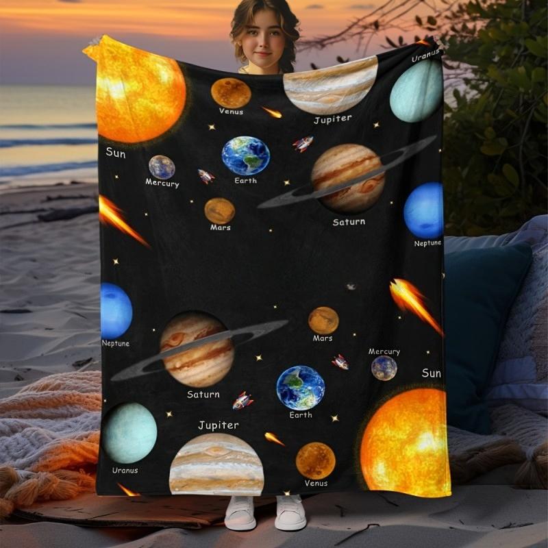 Newest Blanket Solar System Planet Print Flannel Blanket Space Theme Kids Soft Warm Throw Blanket