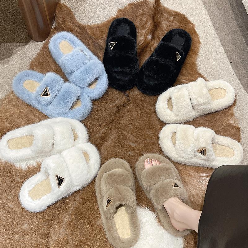 Thick bottom heightening fluffy slippers women wear autumn and winter Internet celebrities light luxury versatile cotton drag home explosion slipp