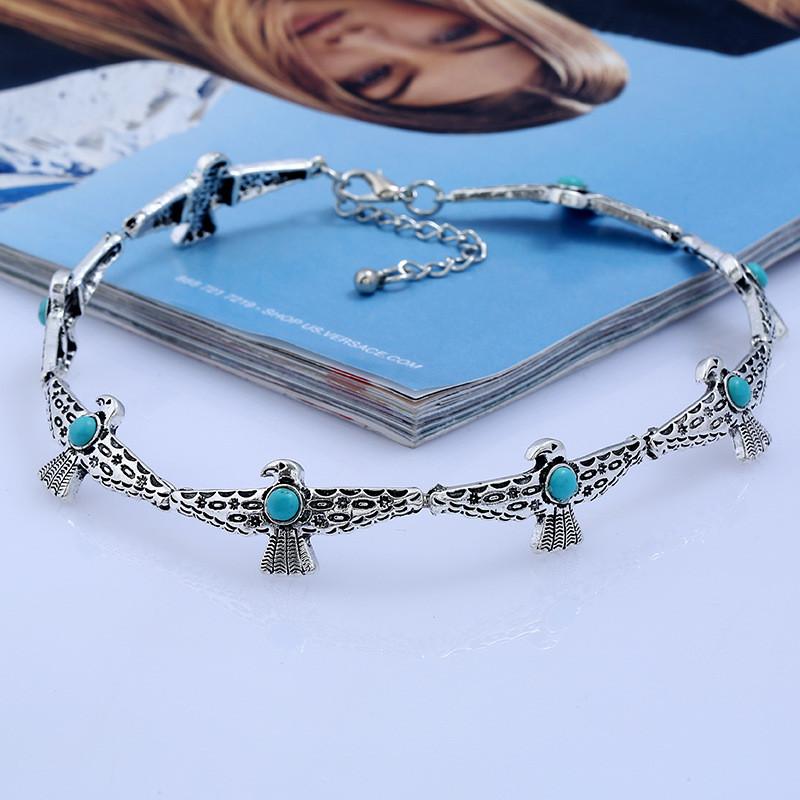 Vintage Alloy Collar With Bird Design Artificial Turquoise Decor For Women Gift