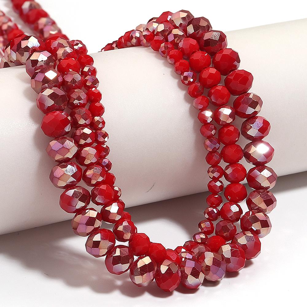1 Strand 4/6/8mm Rondelle Faceted Crystal Beads Red AB Glass Loose Beads For Jewelry Making DIY Necklace Bracelets Accessories