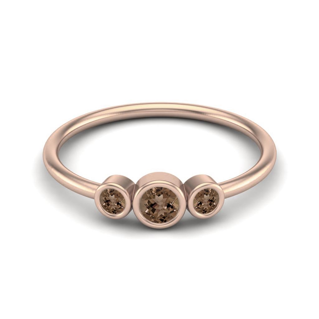 Tiny Three Stone 3mm Round Smoky Quartz 925 Sterling Silver Rose Vermeil Stackable Women Wedding Ring