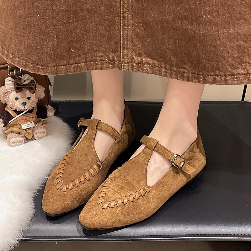 French British style versatile women's shoes suede Mary Jane shoes 2025 autumn soft-soled shoes retro single shoes flat shoes