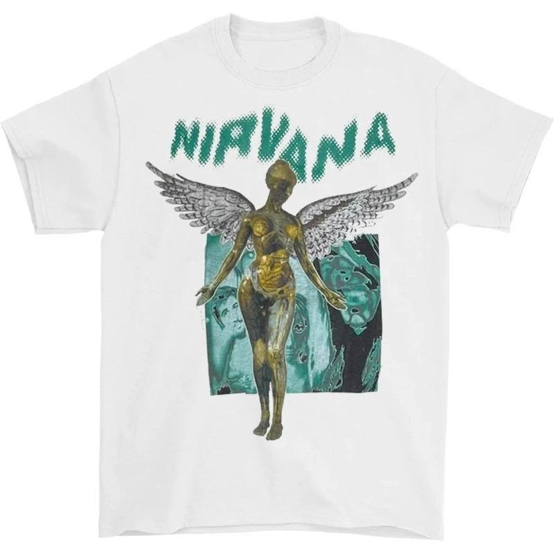 Nirvana Groupe de Rock Album Classique Affiche Impression Graphique T-shirt en Coton Streetwear Hip Hop Mode T-shirt Unisexe Femme Haut Lâche Surdimensionné