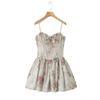 Hohe Taille Temperament Dünnes Blumen-Latzkleid Fee Frühling und Sommer Französisches kleines Mann Neues Ein-Wort-Kurzrock
