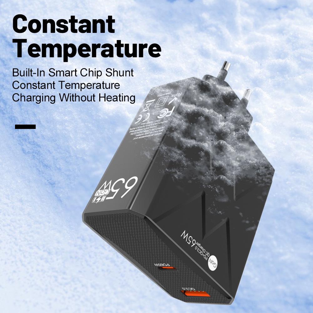 65W PD Fast Charger QC3.0, Compatible with Phones and Tablets, EU Standard.
