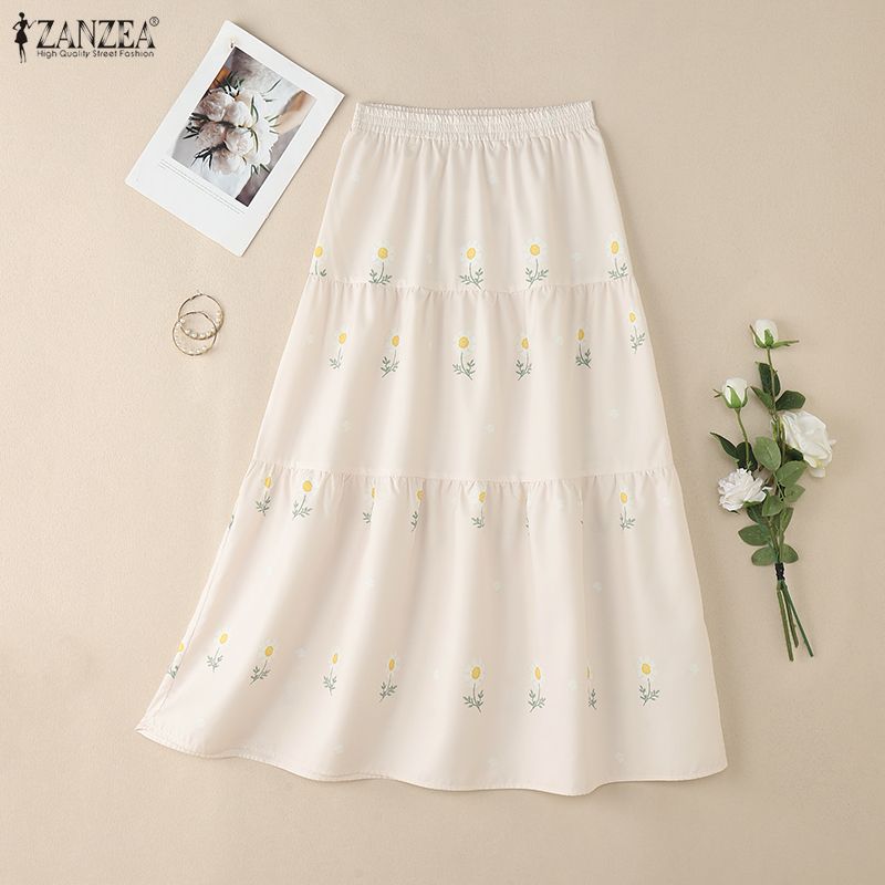 ZANZEA Women Casual Elastic Waist Loose Floral Print Skirts