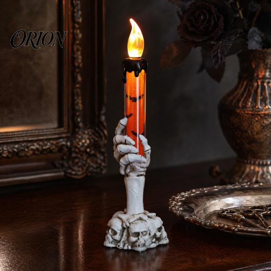 Retro Skeleton Base Ornaments Halloween LED Ghost Candle Light, Spooky Hand Lamp Animated Quicksand Lights Tabletop Decor, Horror Light for