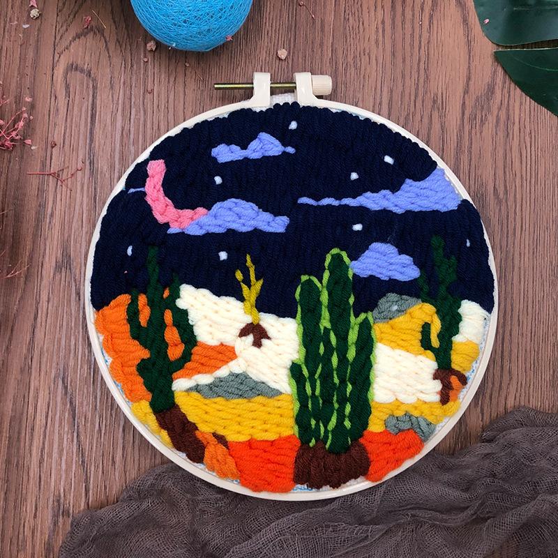 DIY-Sticksets für Anfänger Sonnenblumenmuster Gestempeltes Punch-Needle-Set Landschaftsteppich Hakenkunst mit Stoff Garn Reifen