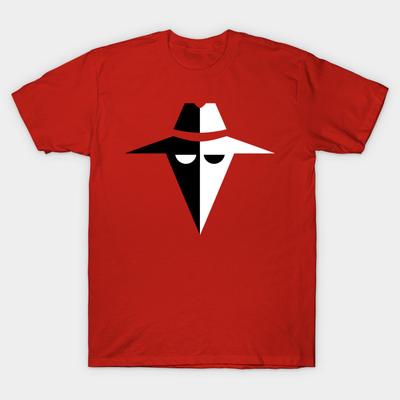 Asian Size Men Black Print T-shirt Spy Vs Spy Classic No-Cut Heat Transfer Print Cotton Tshirt