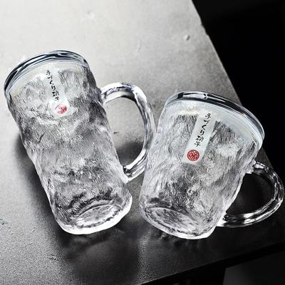 Glacial Streak Glass Water Cup with Lid and Handle Household Heat-resisting Glass Cup High Appearance Level Drink Beer Teacup