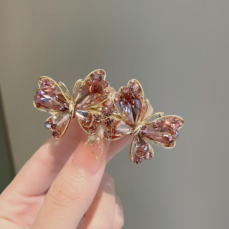 Korean Amethyst Rhinestone Butterfly Hair Clip for Ponytails and Top Clips