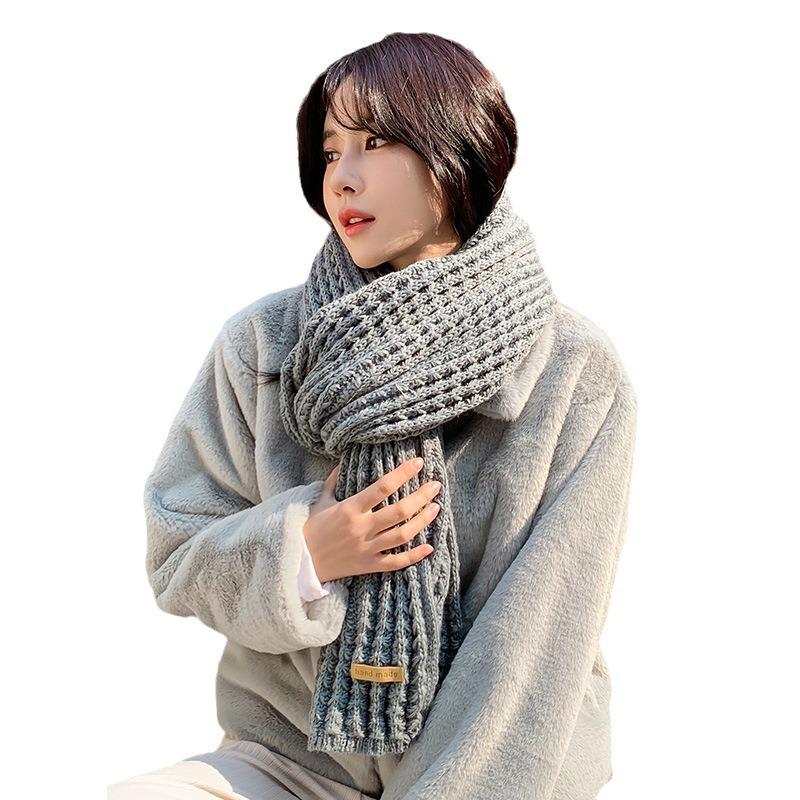 Harajuku wind autumn and winter scarf women's thickened warm solid color knitted thick wool scarf long n wind