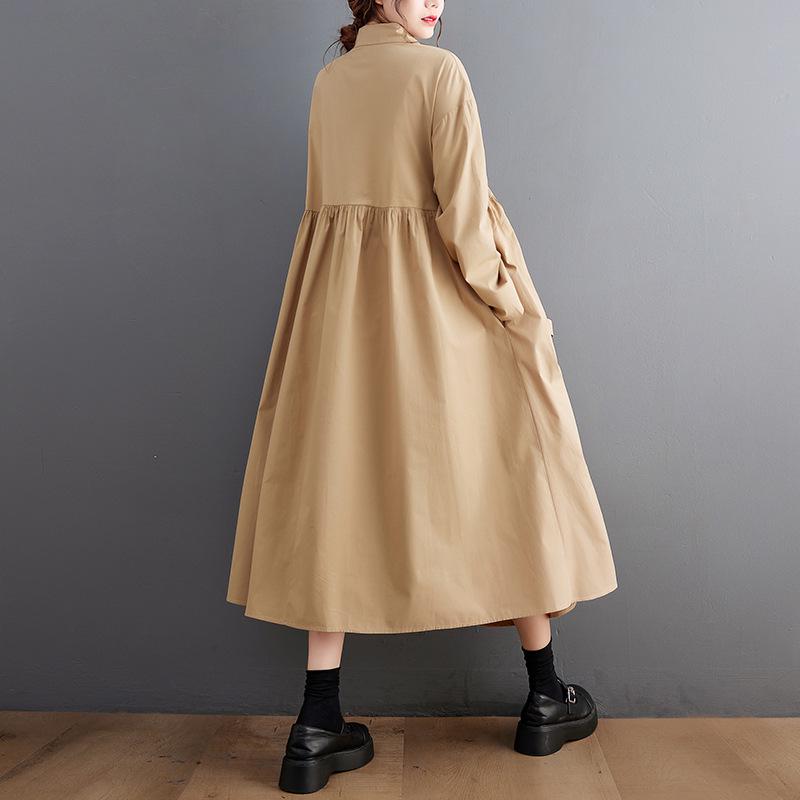 Frühling & Herbst Übergröße Spitze Langarm Hemdblusenkleid