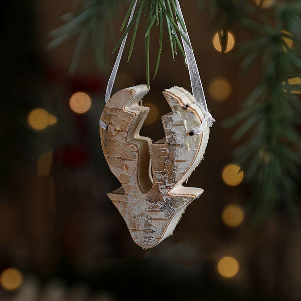 2pcs DIY Christmas Wooden Snowflake Pendant Cartoon Christmas Hanging Decoration Hotel Office Decor