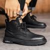 Fashion Soft Genuine Leather Boots Men's Autumn Comfort High Top British Style Mid Top Leather Shoes Black Work Suit Short Boots Winter