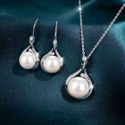 2Pcs/Set Women Jewelry Set Faux Pearl Hook Earrings Adjustable Necklace Set Shiny Rhinestones Wedding Party Jewelry
