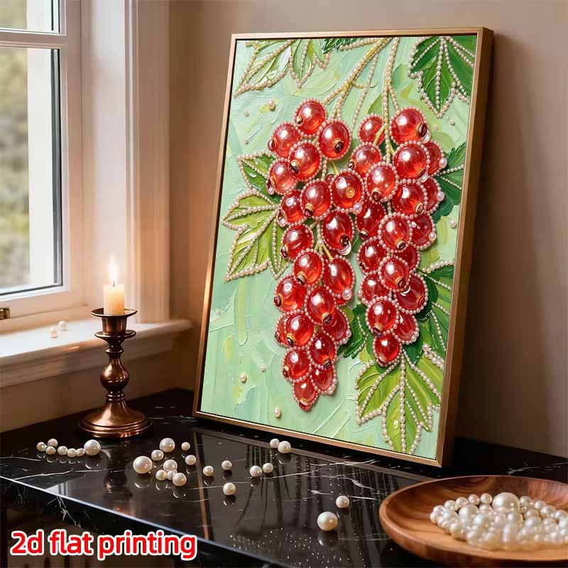 DIY Frameless Pearl Painting Kit Redcurrant 3D Shiny Bead Art Canvas Relaxing Creative Craft for Home Wall Decor Gift