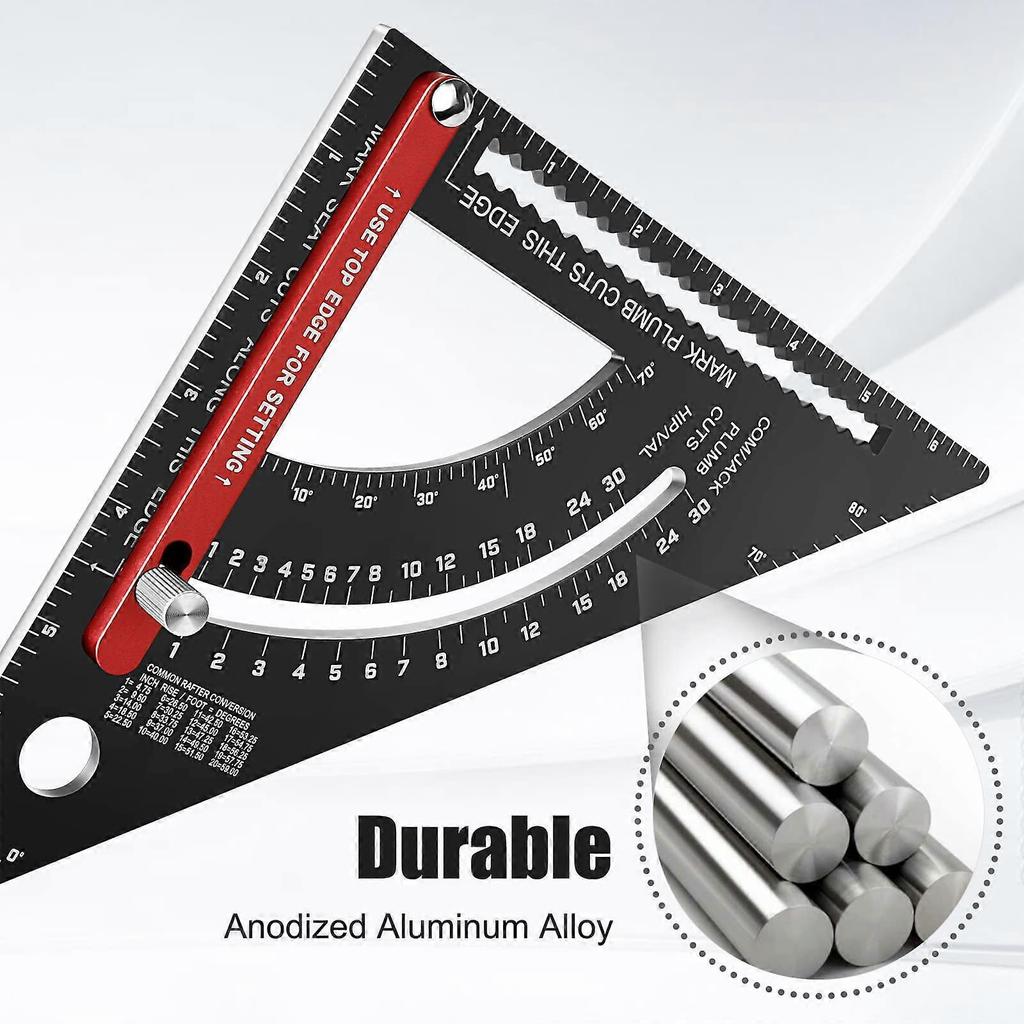 Speed Carpenters Square Tool Adjustable Square Carpentry Aluminium Layout Rafter Square Triangle Ruler, 7 Inch