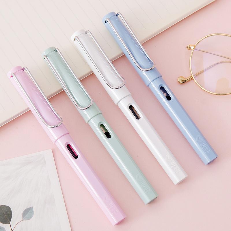 Macaron Transparent Positive Student Plastic Pen Exchangeable Ink Bag, Ball Pen Plus Set Gift