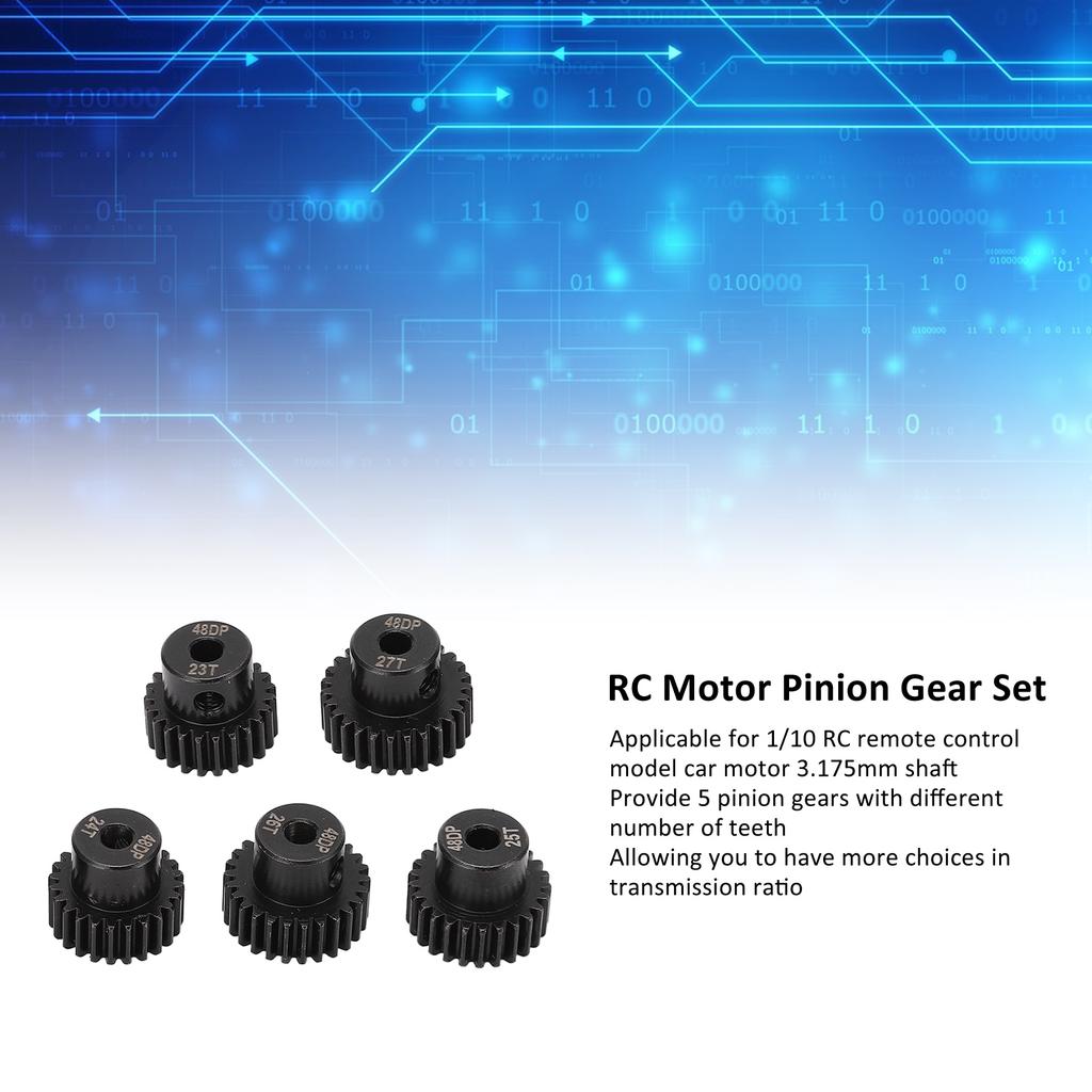 5 Pcs RC Pinion Gear Set 48DP 0.53M 3.175mm 23T 24T 25T 26T 27T Chromium Molybdenum Alloy Steel Motor Gear Set for 1/10