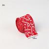 2M Red Green Christmas Ribbon Hot Stamped Linen Printed Christmas Polyester Ribbons New Years Home Decoration Bow Gift Packing