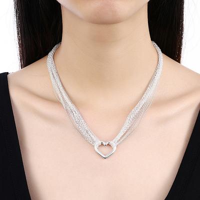 Silver-plated S925 Silver Mesh Heart Tassel Heart Multi-thread Chain Necklace String Heart Love Necklace In Stock