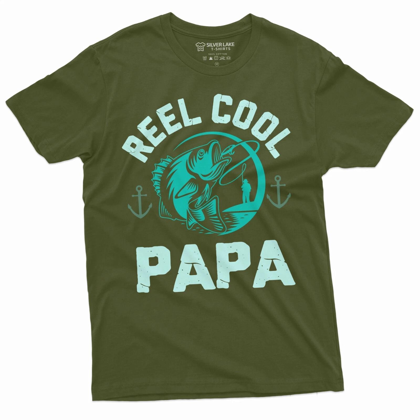 Papa Fishing T-Shirt Reel Cool Papa Shirt Fisherman Gift Tee Fathers Day Papa L