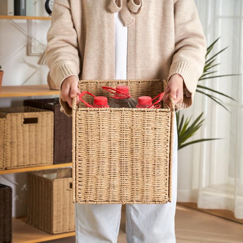 Foldable Large Capacity Imitation Wicker Rattan Storage Basket & Toy Organizer