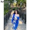 Slim Fit Blue Floral White-Boosting Strapless Bodycon Dress Summer New Style Skirt