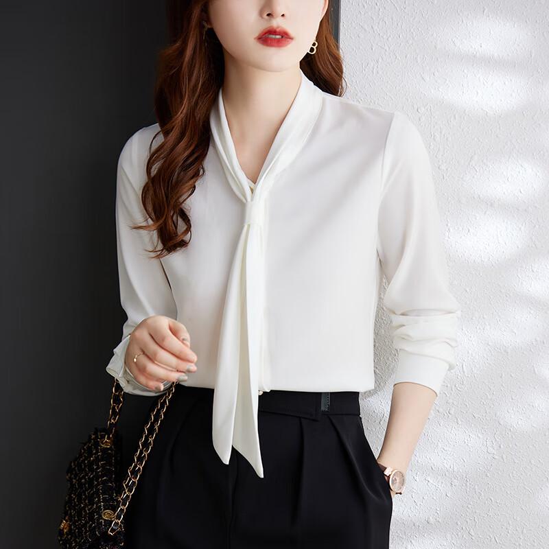 Troyman Women s Long Sleeve Scarf Collar Blouse L