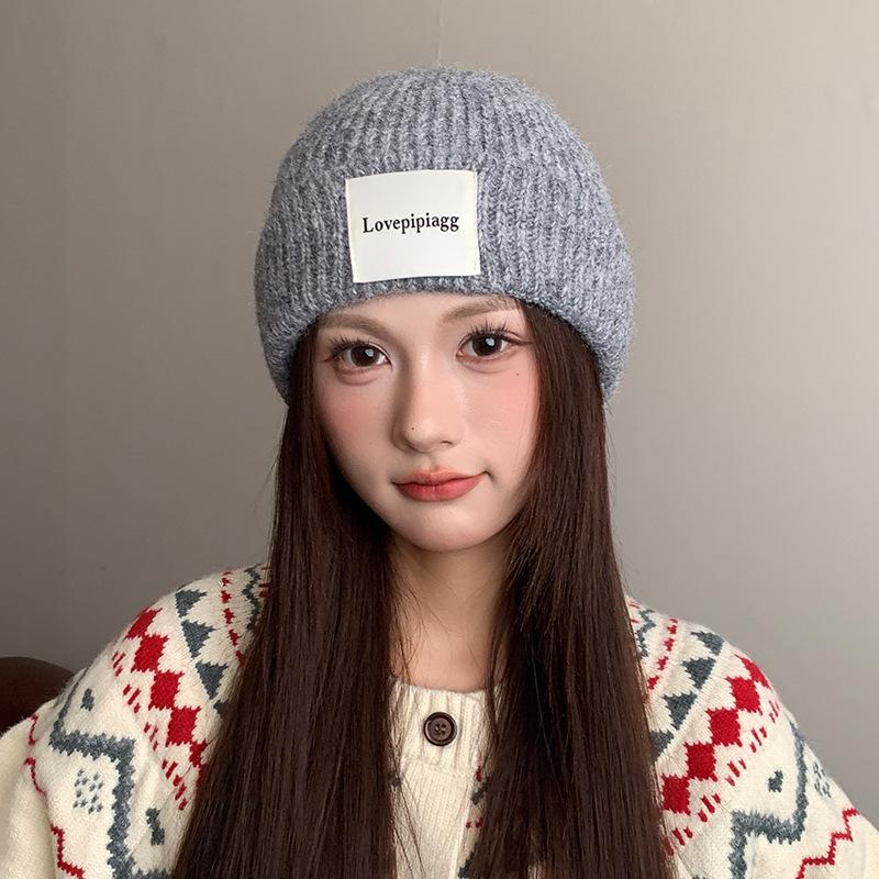 

Japanese Velvet Thickened Lazy Style Knitted Hat Women s Autumn and Winter Large Head Circumference Cold Hat Warm Ear Protection Woolen Hat one size