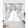 Swag Curtain Valances Nautical Coastal Ocean Coral Short Swag Topper for Small Windows Beach Themed Blue Teal Window Curtain Tiers for Kitchen