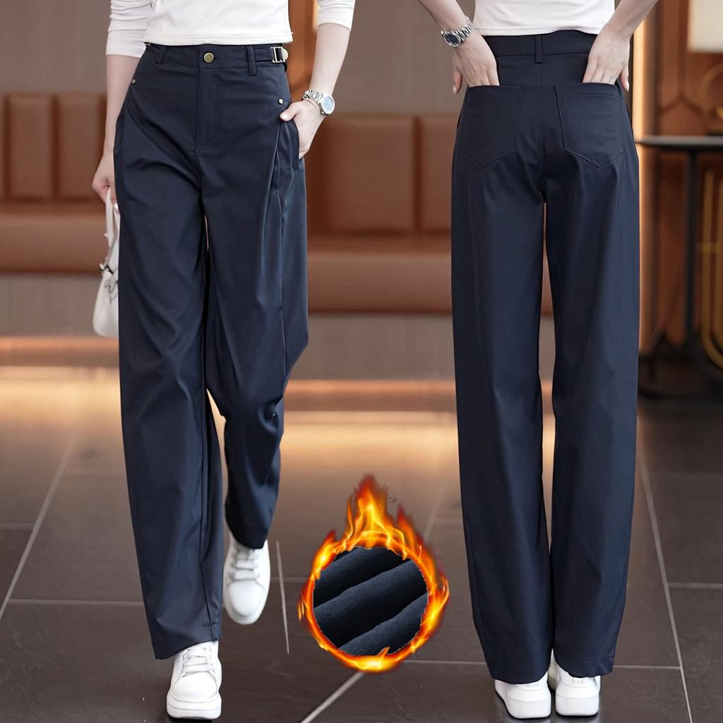 Women's Spring/Fall Loose-Fitting, Slimming, Drapey Straight-Leg Pants—Solid-Color, High-Waisted Workwear-Style Pants