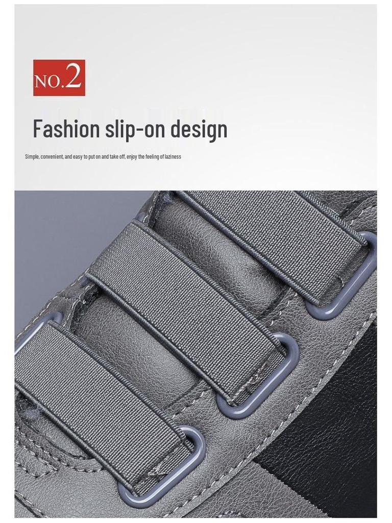 Men's Fleece-Lined Winter Slip-On Casual Leather Shoes - Korean Style, Non-Slip, Warm, Mid-Top Trendy Sneakers