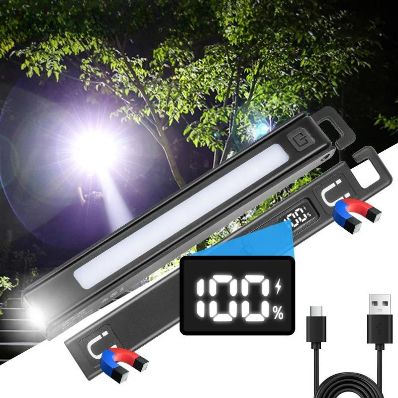 COB Work Pen Light LED Folding Work Flashlight with Magnet Portable Torch Rechargeable Outdoor Multi-Function Ruler Flashlight