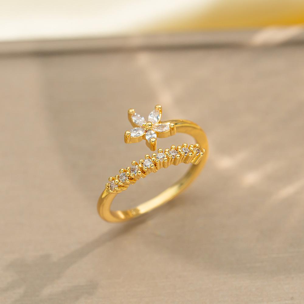 Korean Version of Light Luxury Design Full Diamond Inlaid Zircon Ring Women's Opening Adjustable Ring Internet Celebrity Fashion Accessories