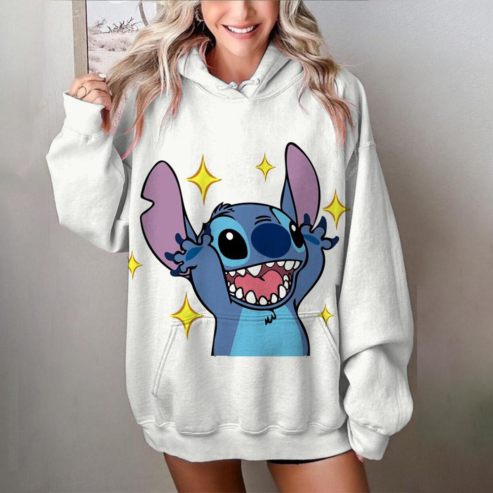 Miniso 2025 Mikiny s 3D potiskem Stitch pro ženy, roztomilý kreslený potisk, dámské módní mikiny s dlouhým rukávem, pouliční styl, podzim/zima, nové pulovry