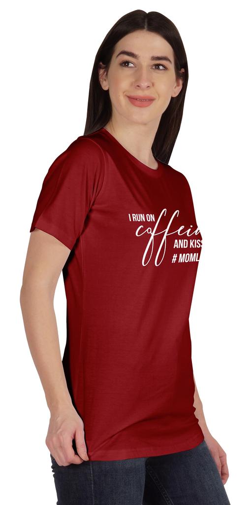 Inkmeso I Run On Coffeine And Kisses #Momlife Graphic Tshirt Short Sleeve