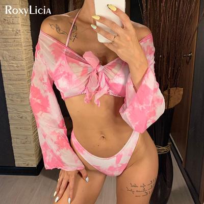 Yeni Batik Bikini Kadın Mayo Kadın Mayo Üç parçalı Bikini seti Halter Yüzücü Mayo