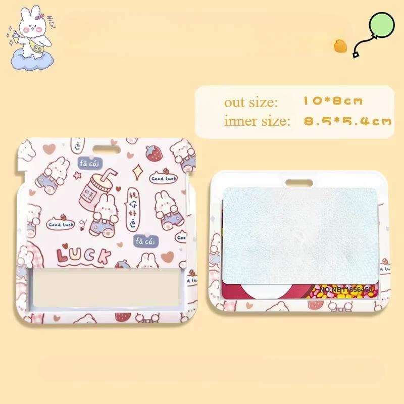 Horizontal Cute Cartoon Push Pull Card Covers Bus Card Sleeve Game Cards Case Credit Card Holder Lanyard Work Permit Holder