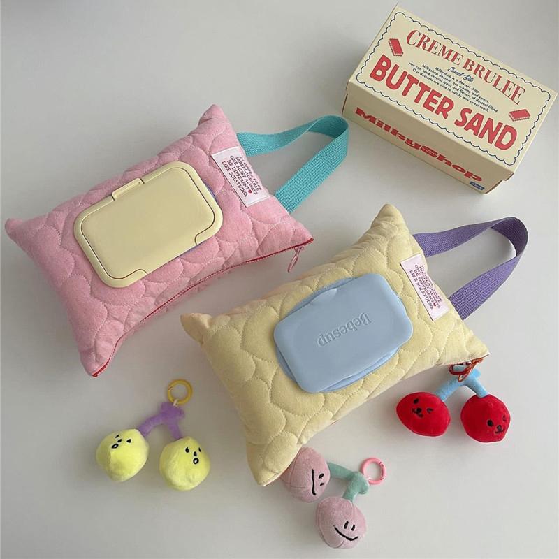 Macaron Color Cotton Baby Wet Wipe Pouch Portable Wipes Holder Case Reusable Refillable Cosmetic Pouch Useful Tissue Box