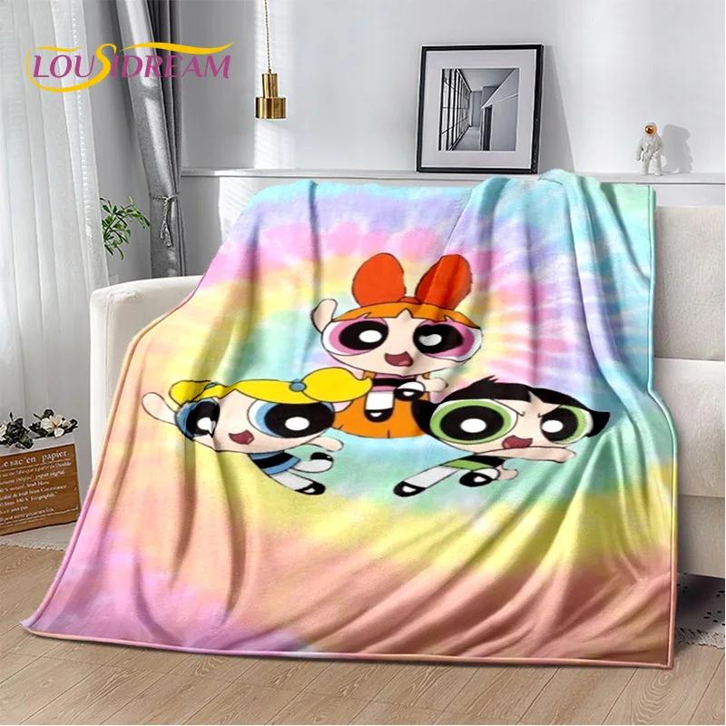 Kreskówkowy Słodki P-Powerpuff Girl Miękki Koc Flanelowy na Łóżka Sypialnia Sofa Piknik, Koc Narzuta do Przykrycia na Zewnątrz Rekreacja Drzemka Prezent
