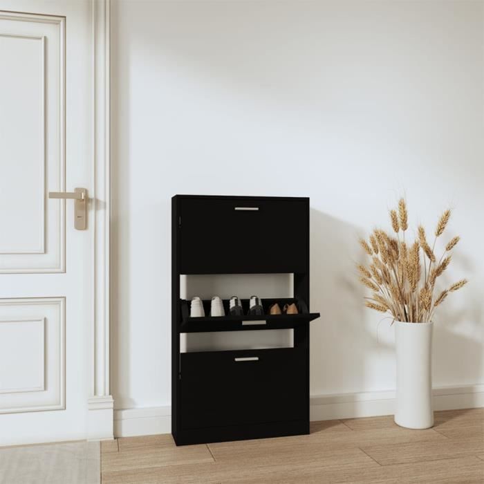 VidaXL Armoire à chaussures Noir 59x17x108 cm Bois d'ingénierie 342528